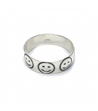 R002224 Genuine Sterling Silver Ring Band Emoticons Smiley Solid Hallmarked 925 Handmade